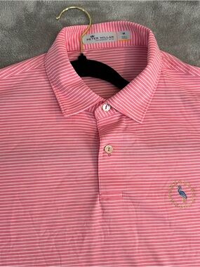 Peter Millar Featherweight UPF 50+ Polo Mens Jersey Color Pink White Size Medium